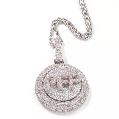 China CLASSIC Popular Custom Diamond Jewelry Iced Out Round Spin Letter Necklace for Men for sale