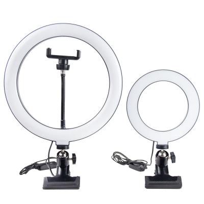 China PORTABLE Dimmable USB LED Selfie Ring Light Lamp Camera Phone Visual Makeup Light with Stand Clip for sale