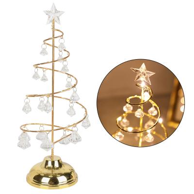 China Modern Light Crystal Tree Shape Decoration Crafts Crystal Christmas Tree Five-Pointed Star Iron Night Light for sale