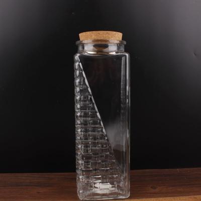 China Glass Freshness Preservation 1300ml Square Storage Ajr With Cork Lid for sale