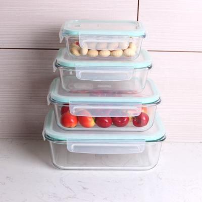 China Contemporary high quality glass food storage container with plastic lids, bpa free bento lunch box 4pcs/set for sale