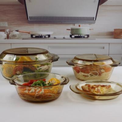 China The freshness preservation kitchen should be equipped with brown round heat-resistant glass soup pot with glass lid. for sale