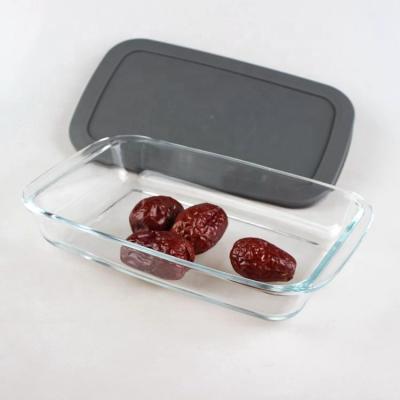 China Sustainable Microwave Oven Safe Rectangular Pyrex Glass Baking Dish With Colored PP Cover for sale