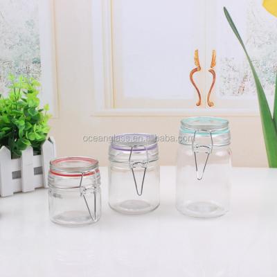 China Viable Mini Glass 250ml 150ml 100ml Clamp Lid Spice Jar Glass Cosmetics Bottle for sale