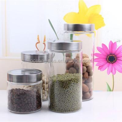 China Viable Columniform Glass Jar Airtight Canister With Metal Lid for sale