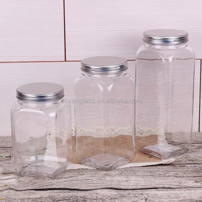 China Square Transparent Freshness Preservation Jar With Lid Honey Candy Jam Canning Jars Pickle Cookie Glass Containers for sale