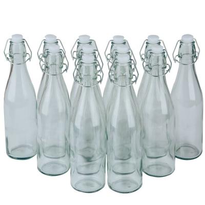 China Popular Ball Style Swing Shape Glass Lid Beverage Glass Bottle Popular Wine Bottle With Clip Lid for sale