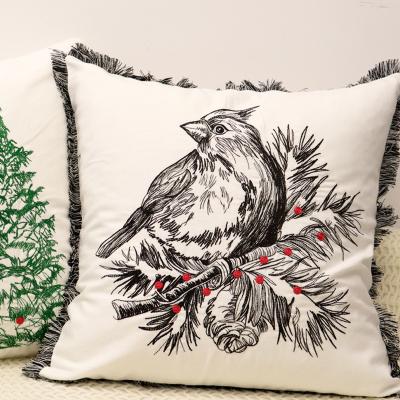 China New Design Merry Christmas Decorative Pillow Cover Classic Flat Embroidered Cushion Cover for sale