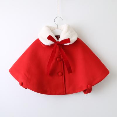 China Red woolen cape fur collar children and girls cape Christmas autumn and winter cloth new for sale