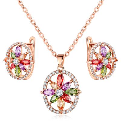 China Other Christmas Ornament Color Zircon Necklace Earring Set Bride European And American Zircon Two-piece Set With Full Micro Diamond for sale