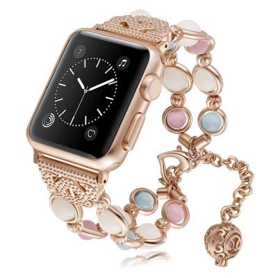 China Acrylic Suitable For Apple Watch Luminous Bead Strap Iwatch Agate Beaded Jewelry Telescopic Luminous Strap for sale