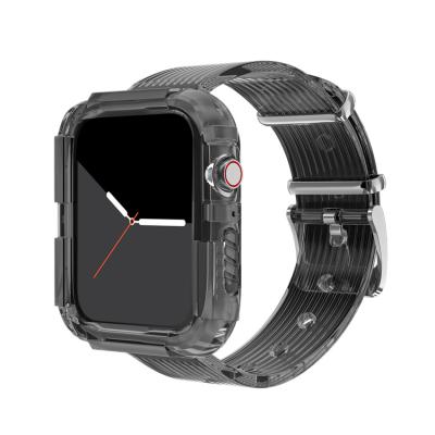 China Plastic Suitable For Apple Watch Strap Glacier Integrated Vertical Grain Transparent Sports Strap Iwatch Silicon Band for sale