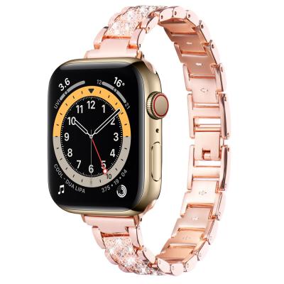 China Water Resistant Suitable For Apple Watch Small New Three Bead Full Drill Waist Strap Iwatch Alloy Metal Band for sale