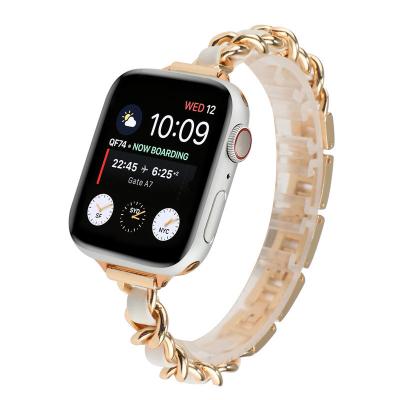 China Acrylic Suitable For Apple Watch Small Fragrance Single Row Chain Strap Iwatch 6 Fine Slimming Metal Strap for sale