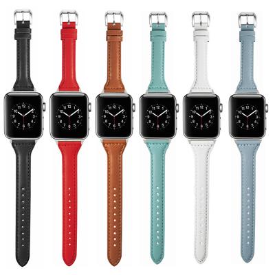 China Leather Suitable For Apple Watch Size Small T-Shaped Leather Strap Iwatch Thin Solid Color Fit Strap In Stock for sale