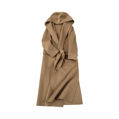 China Anti Shrink Australian Wooden Double Faced Fabric Long Hood Extended Swim Womens Cashmere Coat Woolen Coat Womens 100% Wool Double Breasted Coats for sale