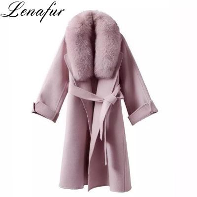 China Fox fur collar high quality anti-shrink double face cashmere wool women coat autumn and winter for sale