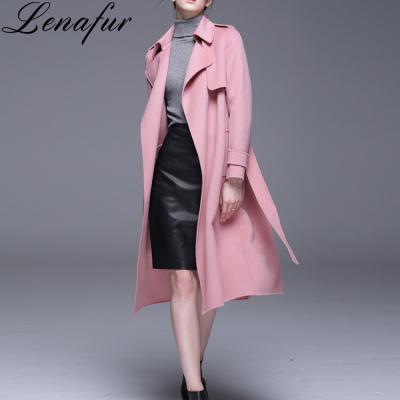 China Winter Women Winter Women Double Face Lamb Sheep Cashmere Wool Fur Coat Pink Belt Anti-Shrink Cashmere Wool Coat With Belt for sale