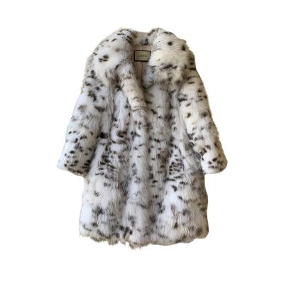 China European and American white fox leopard anthracnose female fur coat maokan pattern imported anti-shrink long fur coat for sale