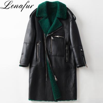 China Thick Warm Anti-Shrink Winter Long Genuine Shearling Sheep Fur Leather Coat For Women for sale