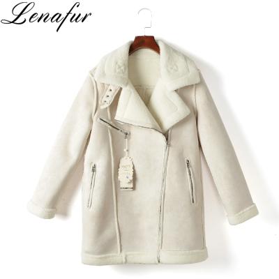 China High Quality Anti Shrink Women Fashion Oversized Sheepskin Leather Coat for sale