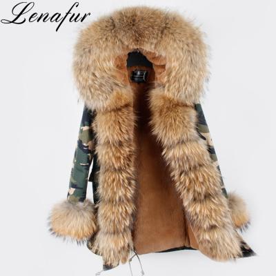 China Women Winter Anti-Shrink Parka With Raccoon Fur, Lady Warm Luxury Natural Red Silver Fox Fur Coat Parka, Rabbit Fur Coating Jacket Parka for sale