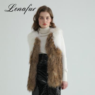 China Soft Short Style Knitted Raccoon Fur Vest for sale