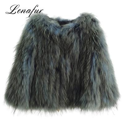 China Warm Factory Soft Woman Knit Real Raccoon Fur Coat For Winter for sale