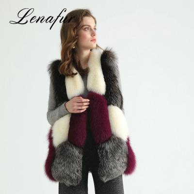 China Anti-pilling Large 5 Sizes Fashion Long Fox Gray Wine Beige Color Mix Youth Lady Fur Sleeveless Vests, Fox Fur Vest for sale