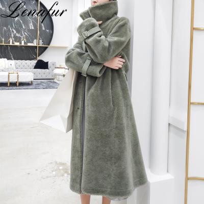 China Anti-shrink Coat Ladies Wool Sheep Design Long Winter Coat for sale