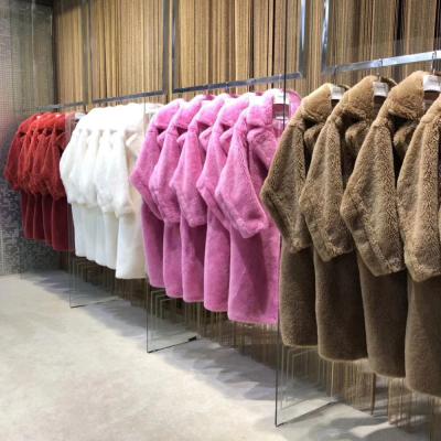 China Women Khaki Beige Brown Pink Anti Shrink Teddy Jacket Coat Oversized Plus Size Long Real Thick Single Button 100% Lamb Sheep Fur Coat for sale