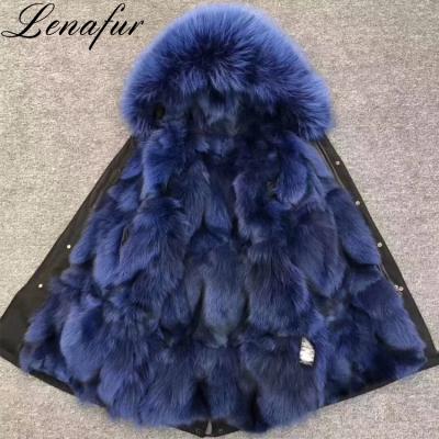 China Women Anti-Shrink Warm Real Fox Fur Loose Striped Real Raccoon Fur Parka For Winter for sale