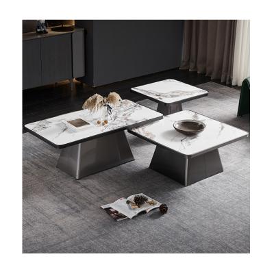 China Natural Italian Glossy Sintered Stainless Steel Stone Top Coffee Table Set For Living Room for sale