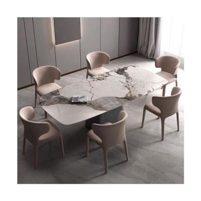 China Modern Home Furniture Natural Gray Steel Stainless Steel Rectangular Chipboard Slab Stone Dining Table for sale