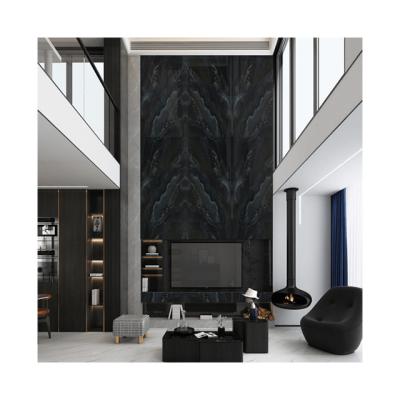 China Large Modern Dark Black Hotel Tile For Walls Ceramic Slab 12mm Polished Thin Porcelain Panels for sale