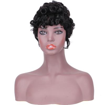 China Wholesale Peruvian Remy Hair Short Wavy Pixie Water Wave Cut Wig Egg Curl Wave None Lace Hair Wig For Black Women for sale