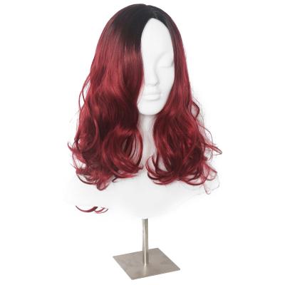 China Grandient Synthetic Long Red Black Color Wig Curly Hair Synthetic Fiber Wig High Quality Wholesale for sale