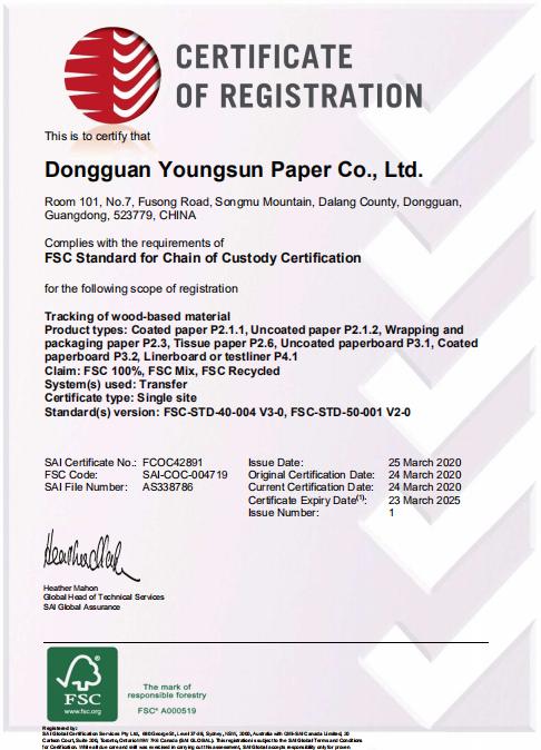 FSC - Dongguan Youngsun Paper Co., Ltd.