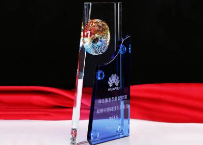 China Business Blue Glass Awards Cups Trophies , Custom Made Glass Trophies for sale