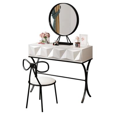 China Ttaly Elegant Design Hot Sale Black Makeup Desk Table With Mirror Vanity Dresser Table And Stool Set Minimalist Simple Luxury Style for sale