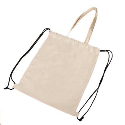 China Recycled Wholesale Customized Logo White Cotton Drawstring Shopping Bag / Canvas Laundry Bag With Handles for sale