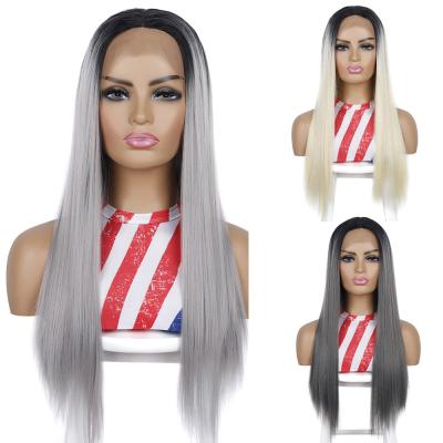 China Wholesale 60cm Silky Straight Multicolor Straight Lace Front Synthetic Wave Wig For Black Women for sale