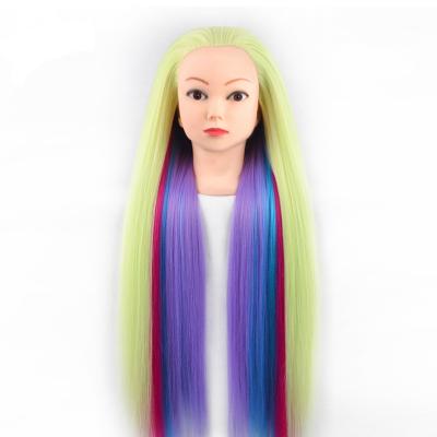 China With Wig Best Selling Rainbow Color Chemical Fiber Hair Mannequin Head Hairdressing Model Teaching Head for sale