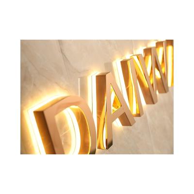 China Other Factory Customized Led Stainless Steel Mirror Letters Half-lighting Side-Bed Custom Logo Shop Company Logo Sign Signs for sale