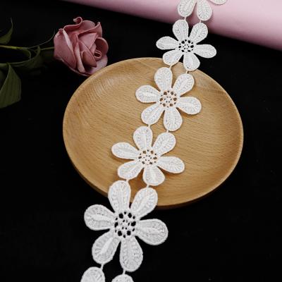 China White flowers hot sale water soluble new designs lace trim water soluble embroidery lace tight neat trimming with beautiful floral patterns for sale