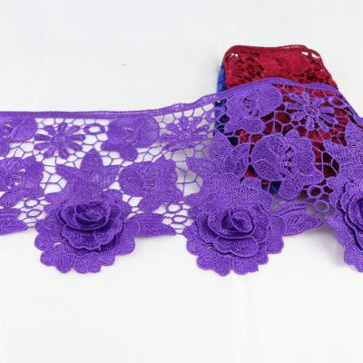 China Garment 3D Embroidery Flower Water Soluble Lace Trims Colorful Lace Water Soluble Chemical Polyester Trim Lace For Sale for sale