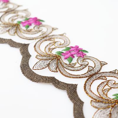 China 2021 Latest 3D Embroidery Multi Colored Embroidered Mesh Lace Trim High Quality Net Lace Trim for sale