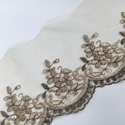 China Embroidery low price stock mesh lace trims wedding lace trim voile lace trim for clothes for sale