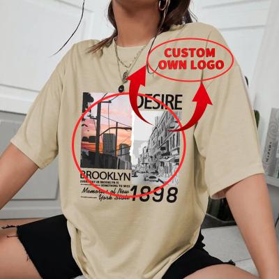 China High Quality Heavy T-shirt Anti-Wrinkle Drop Shoulder Custom T-shirt Printing Women's Oversize Cotton T-shirt Oversized Tees For Women for sale