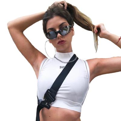 China QUICK DRY fashion contrast tortoise neck crop top nightclub stitch tank tops white skinny reflective women for sale